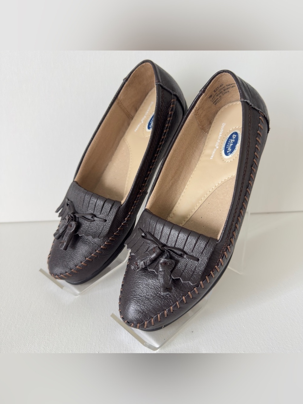 Dr. Scholl's Women's 7M Dark Brown Tassel Fringe Loafers Leather Slip On Comfort